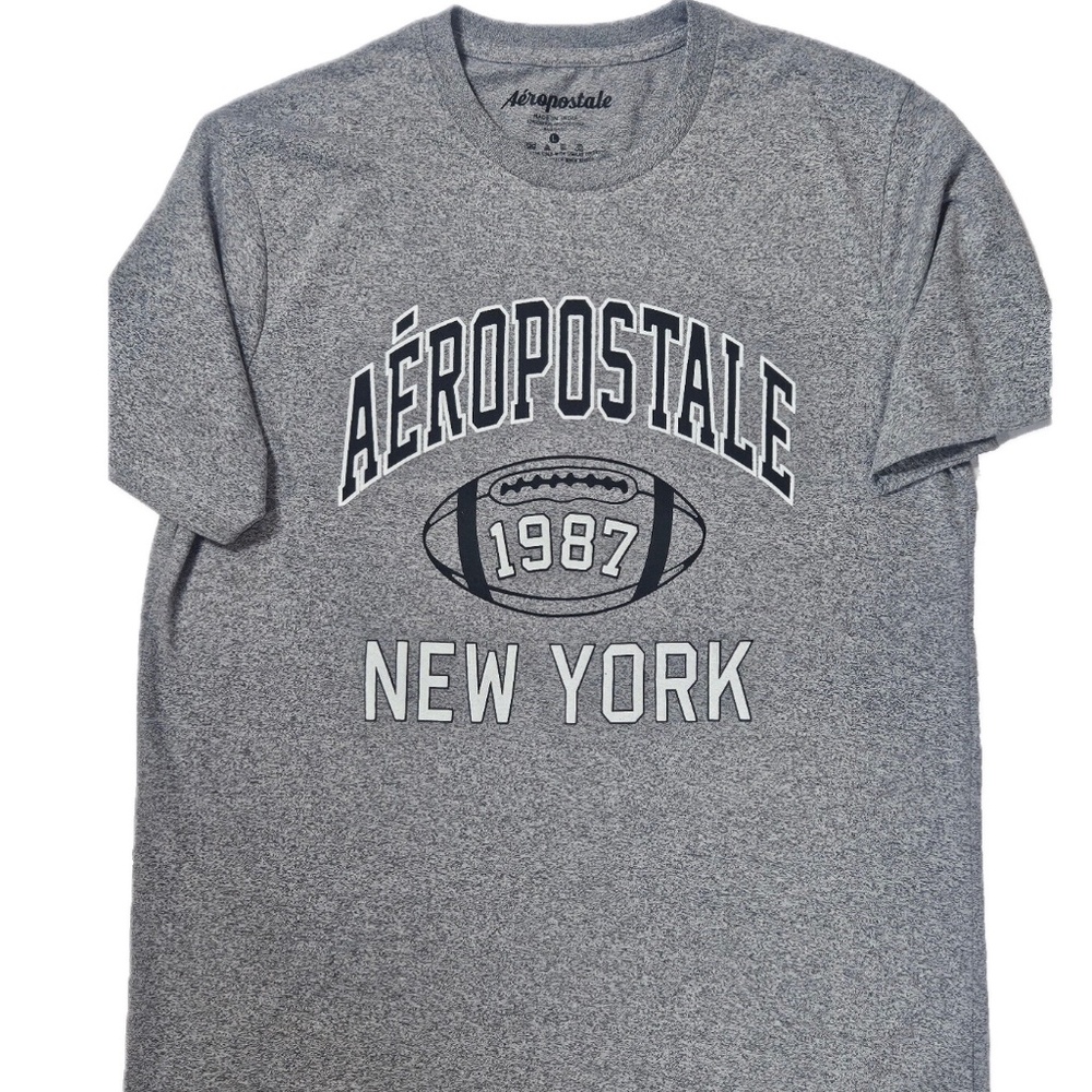 Aeropostale Shirt‎ Mens Large Gray 1987 New York Football Graphic Heather Tee